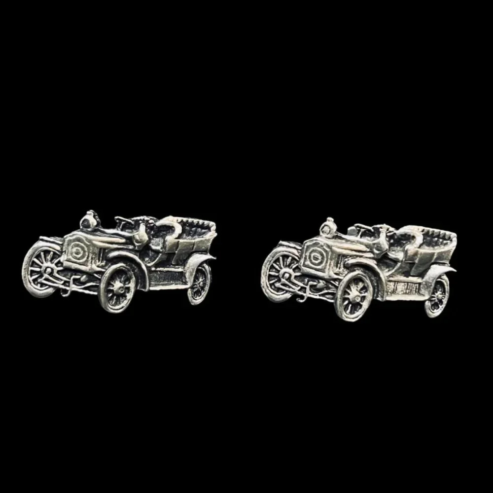 Vintage Silver Tone Antique Car Cufflinks (4888)